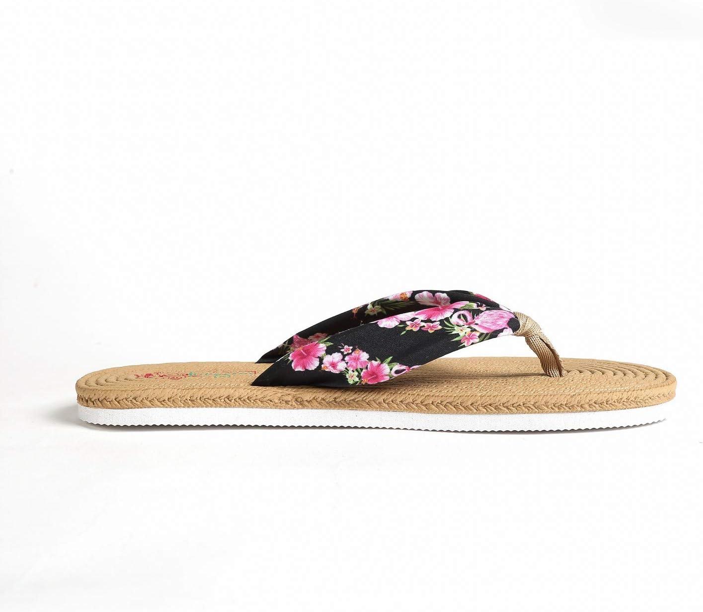 imageHawaii Hangover Unisex Flip Flop with Fabric in Hibiscus VineWomen  Hibiscus Vine Black