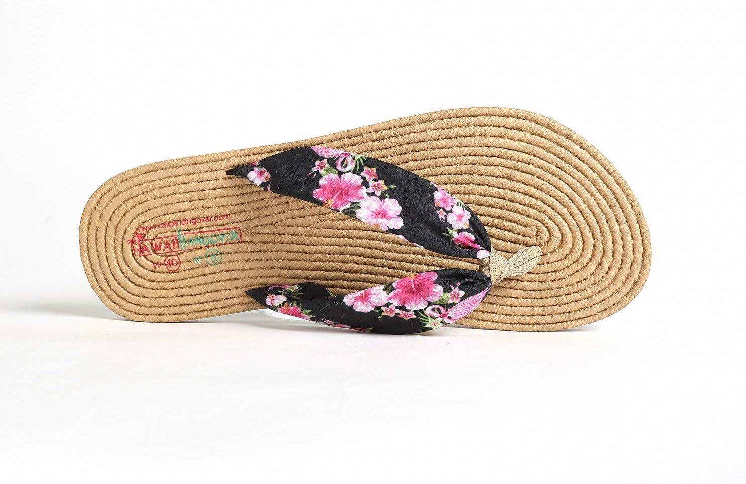 imageHawaii Hangover Unisex Flip Flop with Fabric in Hibiscus VineWomen  Hibiscus Vine Black