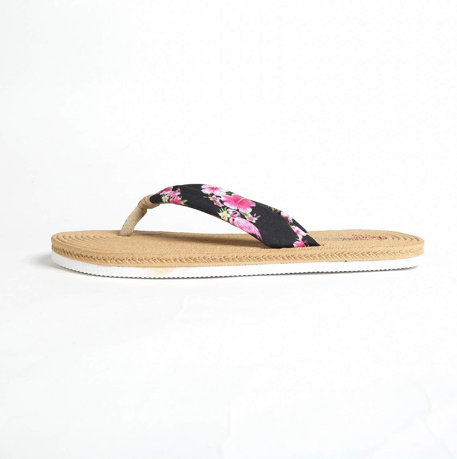 imageHawaii Hangover Unisex Flip Flop with Fabric in Hibiscus VineWomen  Hibiscus Vine Black
