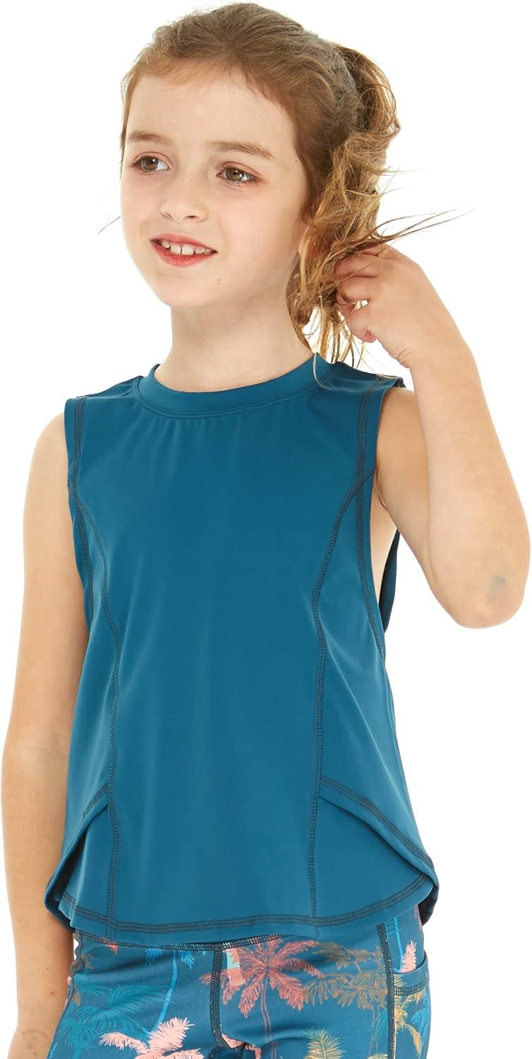 imageMatchable Mother or Daguhter Hawaiian Activewear Set in Crayon Palms GreenGirl Tank Top in Solid Green