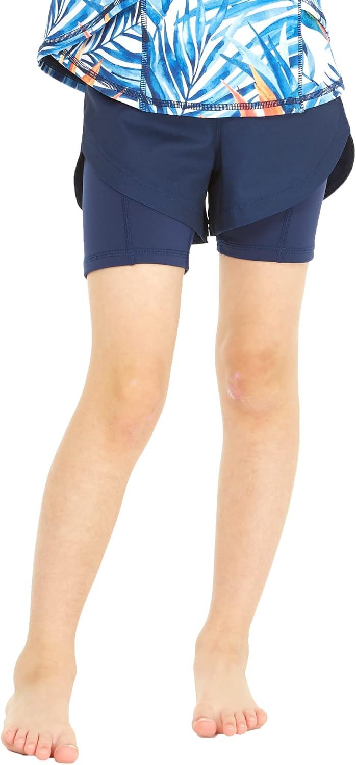 imageMatchable Mother or Daguhter Hawaiian Activewear Set in Firebird Blue WhiteGirl Tennis Shorts in Solid Navy