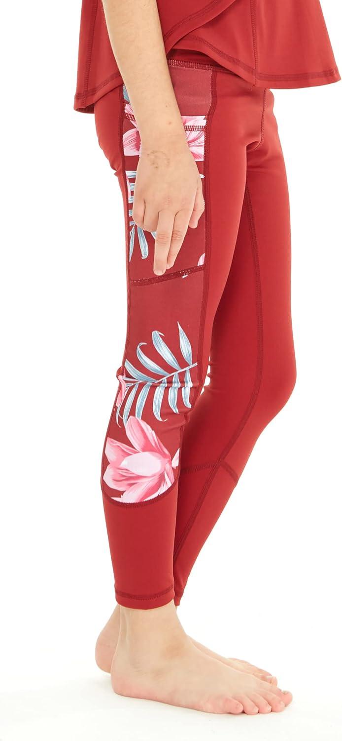 imageMatchable Mother or Daguhter Hawaiian Activewear Set in Lotus and Orchid RedGirl Legging in Side Lotus and Orchid Red