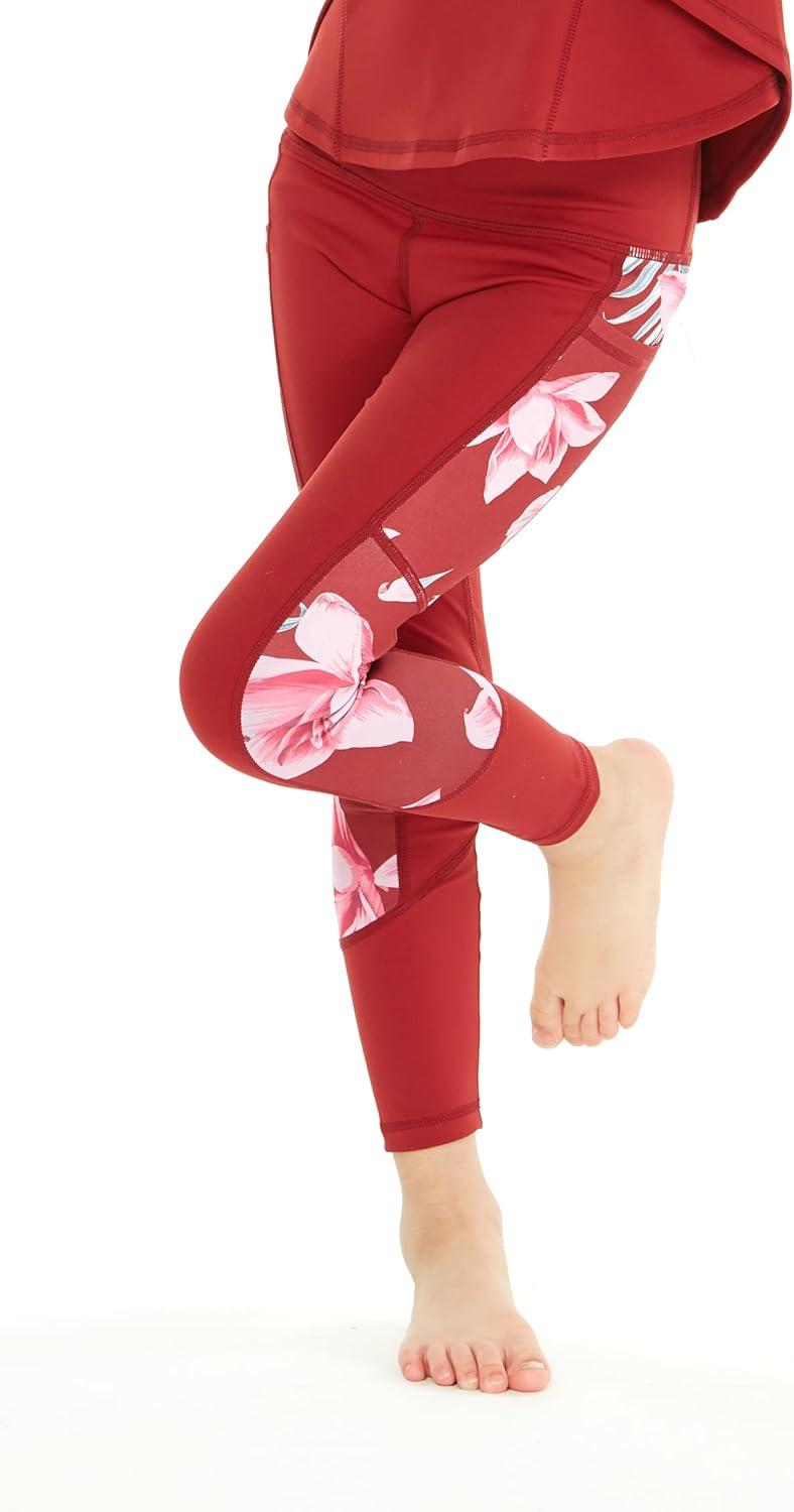 imageMatchable Mother or Daguhter Hawaiian Activewear Set in Lotus and Orchid RedGirl Legging in Side Lotus and Orchid Red