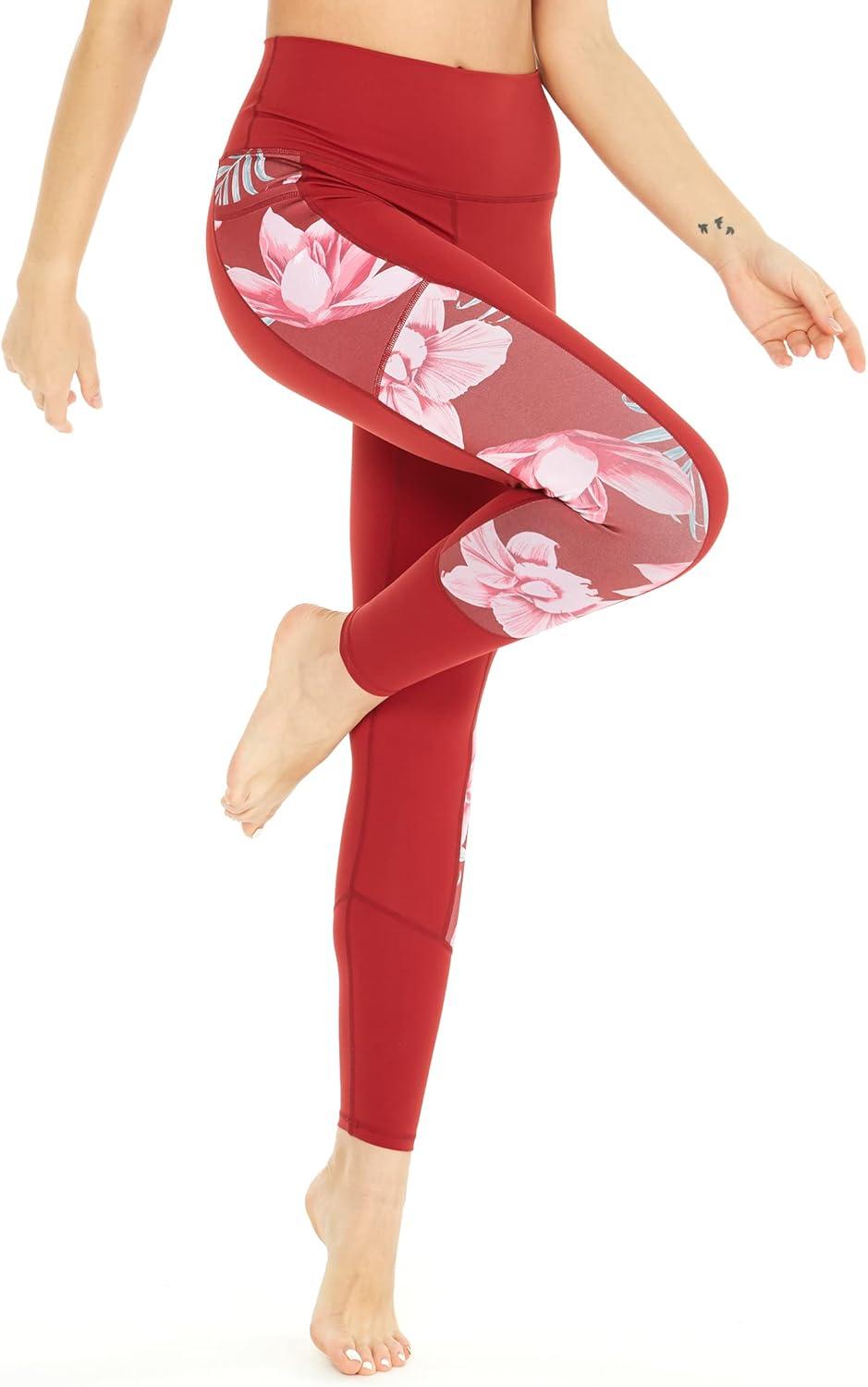 imageMatchable Mother or Daguhter Hawaiian Activewear Set in Lotus and Orchid RedWomen Legging in Side Lotus and Orchid Red