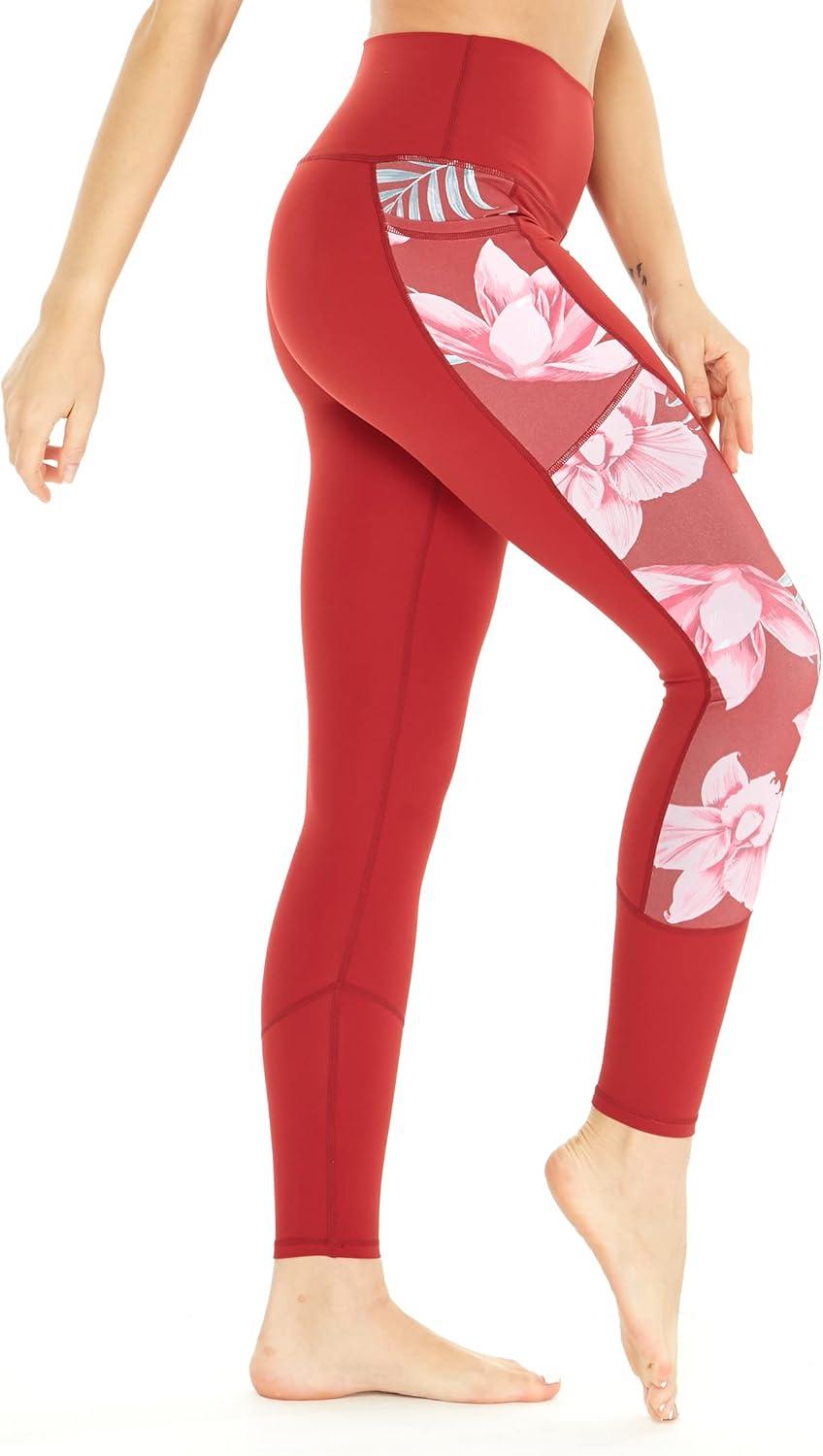 imageMatchable Mother or Daguhter Hawaiian Activewear Set in Lotus and Orchid RedWomen Legging in Side Lotus and Orchid Red