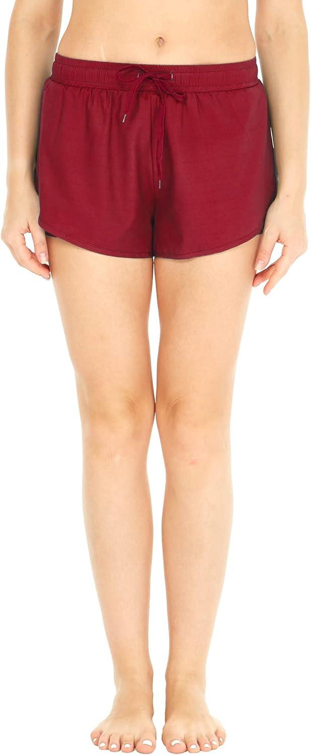 imageMatchable Mother or Daguhter Hawaiian Activewear Set in Lotus and Orchid RedWomen Shorts in Solid Red