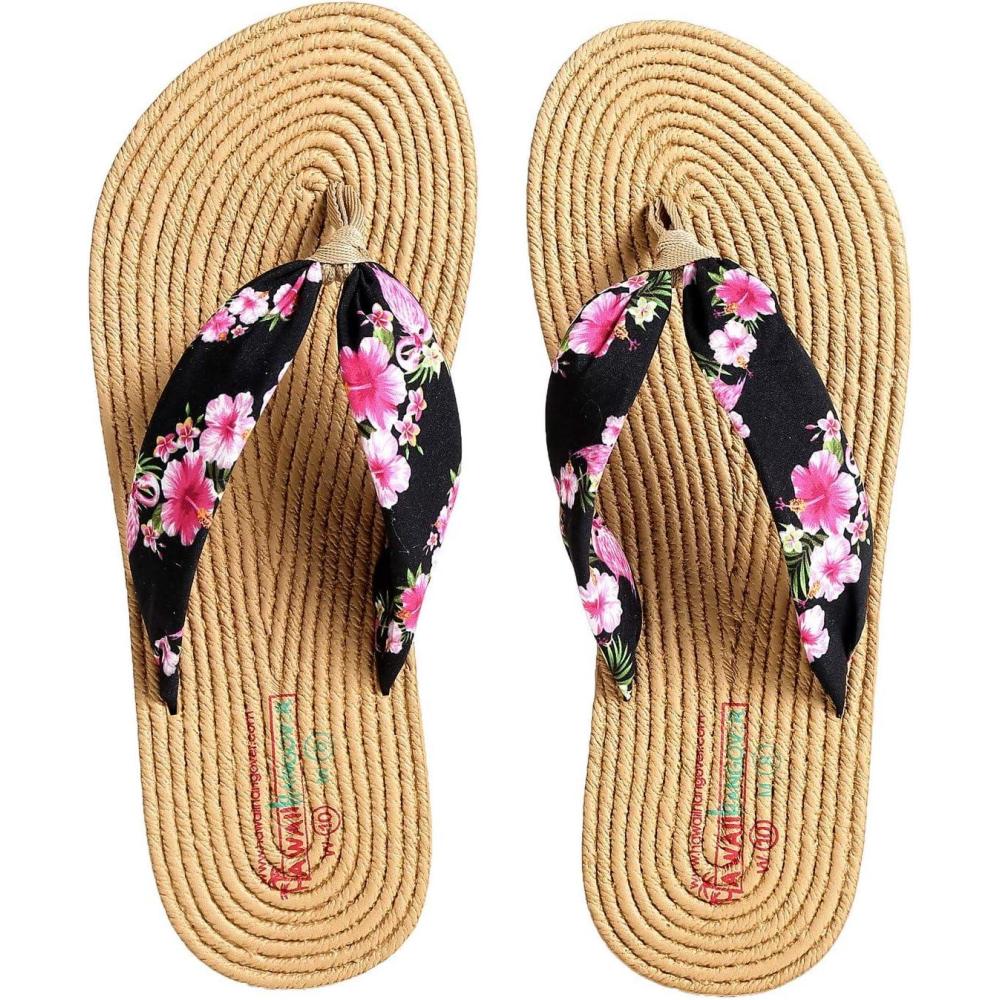 imageHawaii Hangover Unisex Flip Flop with Fabric in Hibiscus VineWomen  Hibiscus Vine Black