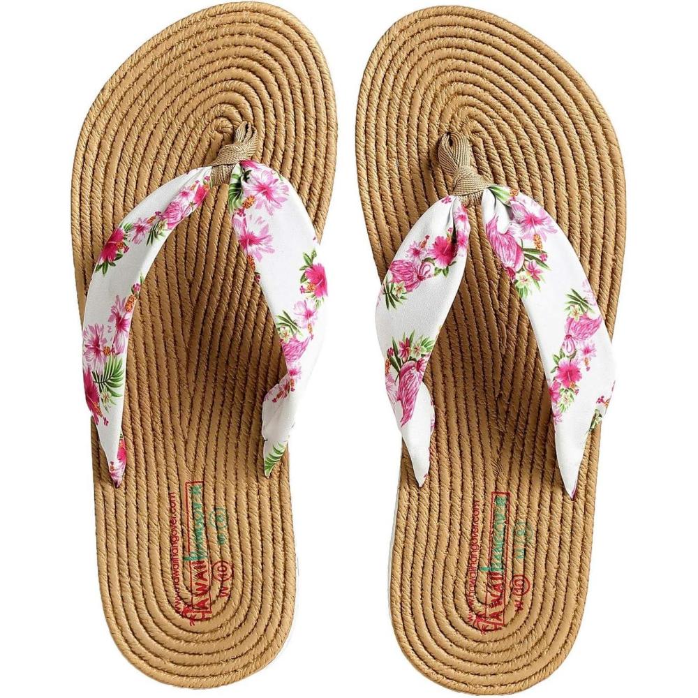 imageHawaii Hangover Unisex Flip Flop with Fabric in Hibiscus VineWomen  Hibiscus Vine White