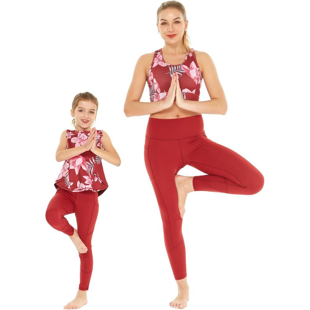 imageMatchable Mother or Daguhter Hawaiian Activewear Set in Lotus and Orchid RedWomen Tank Top in Solid Red