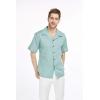 imageMens Hawaiian Luau Embrodiered Flamingo Linen Cotton ShirtSea Grass