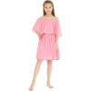 imageHawaii Hangover Girls Beach Wedding OffShoulder Ruffle Flower Girl DressPink Coral