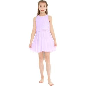 imageGirls Beach Wedding Double Ruffle Top Midi Flower Girl DressLavender Pastel