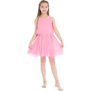 imageGirls Beach Wedding Double Ruffle Top Midi Flower Girl DressPink Coral