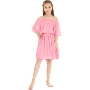 imageHawaii Hangover Girls Beach Wedding OffShoulder Ruffle Flower Girl DressPink Coral