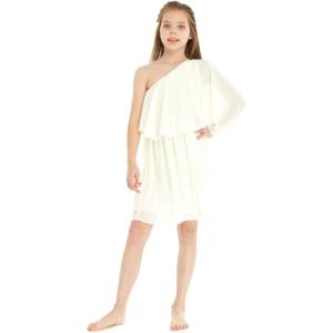 imageHawaii Hangover Girls Beach Wedding One Shoulder Ruffle Flower Girl DressIvory Cream