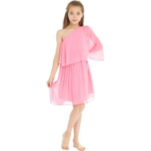 imageHawaii Hangover Girls Beach Wedding One Shoulder Ruffle Flower Girl DressPink Coral