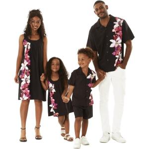 imageMatchable Family Hawaiian Luau Men Women Girl Boy Clothes in Watercolor Orchid in Black PinkGirl Round Neck Shift Side