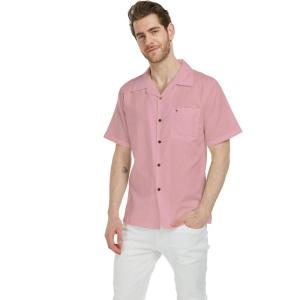 imageMens Hawaiian Luau Embrodiered Flamingo Linen Cotton ShirtPink Coral