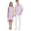 imageHawaiian Beach Wedding Groomsman Bridesmaid Matching Linen Shirt and Chiffon Dress in Lavender PastelRuffle Highlow