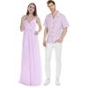 imageHawaiian Beach Wedding Groomsman Bridesmaid Matching Linen Shirt and Chiffon Dress in Lavender PastelV Neck