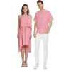 imageHawaiian Beach Wedding Groomsman Bridesmaid Matching Linen Shirt and Chiffon Dress in Pink CoralRuffle Highlow