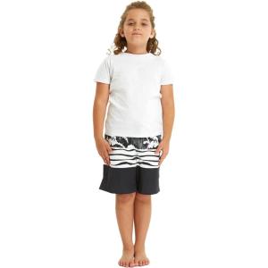 imageBoys Spandex Hawaiian Beach Board Shorts with Elastic Tie and Pocket in Flamingo PartyHawaiian Wave Black