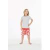 imageBoys Spandex Hawaiian Beach Board Shorts with Elastic Tie and Pocket in Classic Hibiscus PrintClassic Hibiscus in Red