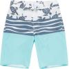 imageBoys Spandex Hawaiian Beach Board Shorts with Elastic Tie and Pocket in Classic Hibiscus PrintHonu Turtles in Turquoise