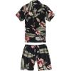 imageMatching Father Son Hawaiian Luau Outfit Men Shirt Boy Shirt Shorts Cream RafelsiaBlack Rafelsia