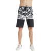 imageMens Spandex Hawaiian Beach Board Shorts with Zipped Pocket in Flamingo PartyHawaiian Wave Black