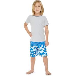 imageBoys Spandex Hawaiian Beach Board Shorts with Elastic Tie and Pocket in Classic Hibiscus PrintClassic Hibiscus in Blue