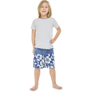 imageBoys Spandex Hawaiian Beach Board Shorts with Elastic Tie and Pocket in Classic Hibiscus PrintClassic Hibiscus in Navy