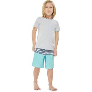 imageBoys Spandex Hawaiian Beach Board Shorts with Elastic Tie and Pocket in Classic Hibiscus PrintHonu Turtles in Turquoise