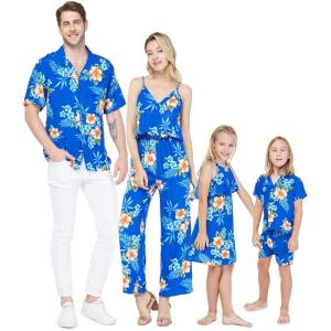 imageMatchable Family Hawaiian Luau Men Women Girl Boy Clothes in Hibiscus BlueGirl Halter