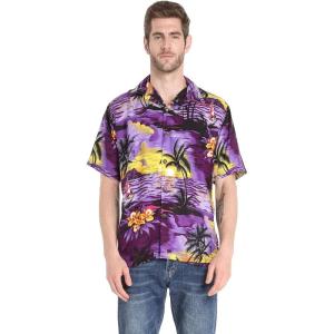 imageMens Hawaiian Shirt Aloha ShirtSunset Purple