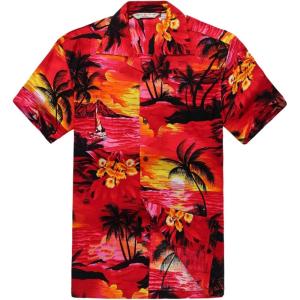 imageMens Hawaiian Shirt Aloha ShirtSunset Red