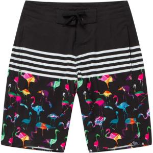 imageMens Spandex Hawaiian Beach Board Shorts with Zipped Pocket in Flamingo PartyClassic Hibiscus in Blue