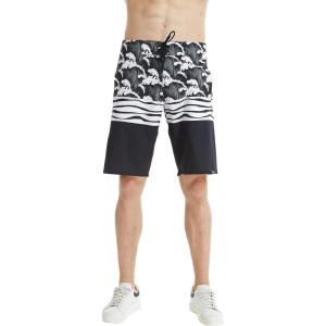imageMens Spandex Hawaiian Beach Board Shorts with Zipped Pocket in Flamingo PartyHawaiian Wave Black