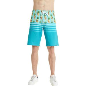 imageMens Spandex Hawaiian Beach Board Shorts with Zipped Pocket in Flamingo PartyPineapple Skull Turquoise