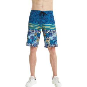 imageMens Spandex Hawaiian Beach Board Shorts with Zipped Pocket in Flamingo PartyVintage Surf Blue