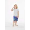 imageBoys Spandex Hawaiian Beach Board Shorts with Elastic Tie and Pocket in Crayon PalmsCrayon Palms in Navy