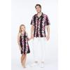 imageMatching Father Daughter Hawaiian Luau Cruise Outfit Shirt Dress Pink Hibiscus VinePink Black Hibiscus Vine