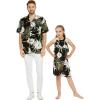 imageMatching Father Daughter Hawaiian Luau Cruise Outfit Shirt Dress Pink Hibiscus VineWispy Cereus Black