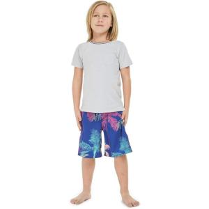 imageBoys Spandex Hawaiian Beach Board Shorts with Elastic Tie and Pocket in Crayon PalmsCrayon Palms in Navy