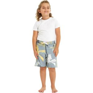 imageBoys Spandex Hawaiian Beach Board Shorts with Elastic Tie and Pocket in Crayon PalmsYellow Palms in Gray