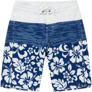 imageMens Spandex Hawaiian Beach Board Shorts with Zipped Pocket in Classic Hibiscus PrintClassic Hibiscus in Navy