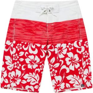 imageMens Spandex Hawaiian Beach Board Shorts with Zipped Pocket in Classic Hibiscus PrintClassic Hibiscus in Red