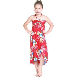 imageGirl Hawaiian Halter Dress in Hibiscus RedHibiscus Red
