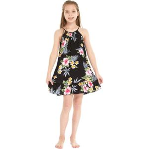 imageGirl Hawaiian Round Neck Dress in HibiscusHibiscus Black