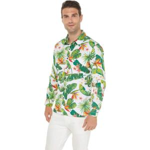 imageHawaii Hangover Mens Hawaiian Long Sleeve Shirt Aloha Shirt Flamingo in Love WhiteBird of Paradise